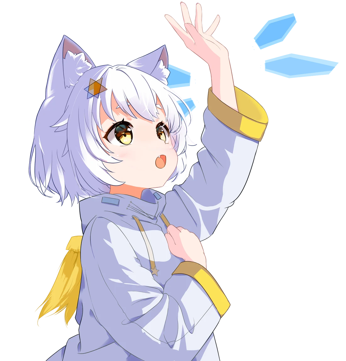 MCA 看板角色插画：白发猫耳少女，浅蓝与金色配色